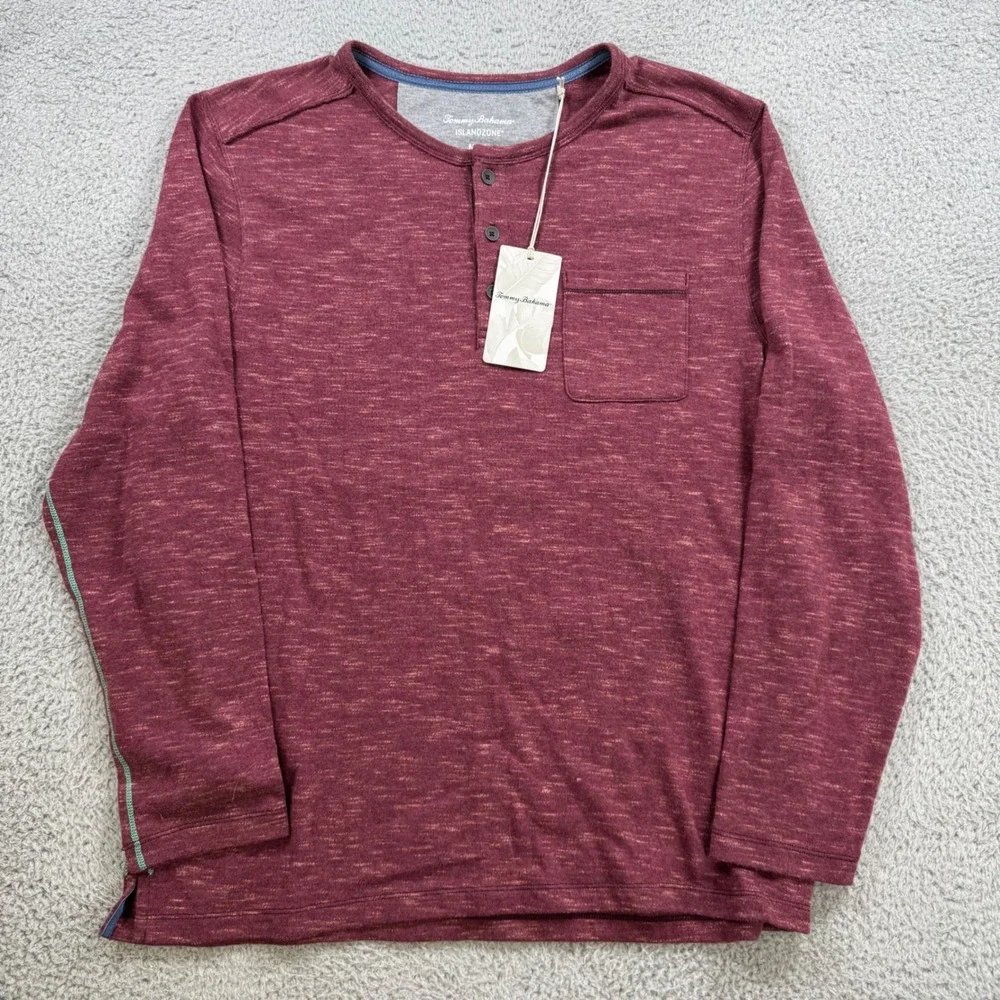 Tommy Bahama Mens Coastal Canyon Henley IslandZone Long‎ Sleeve Cherry Stone M
